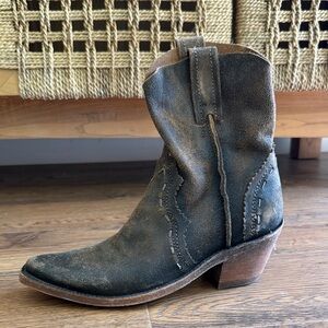 liberty Black Distressed Suede Western Ankle Boot